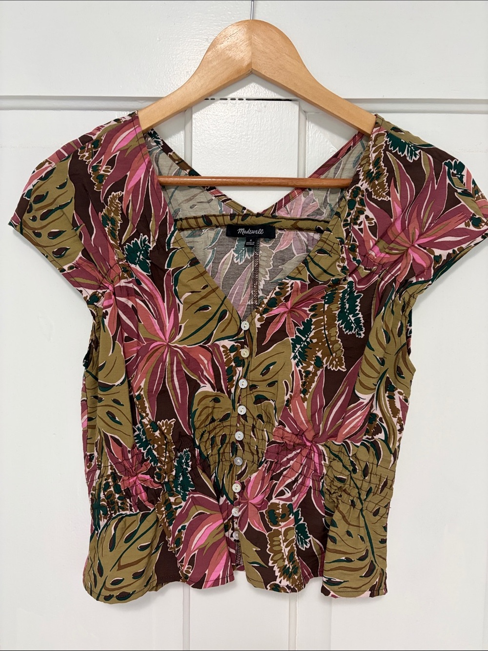 Madewell Pink and Brown Floral Button-Front Blouse